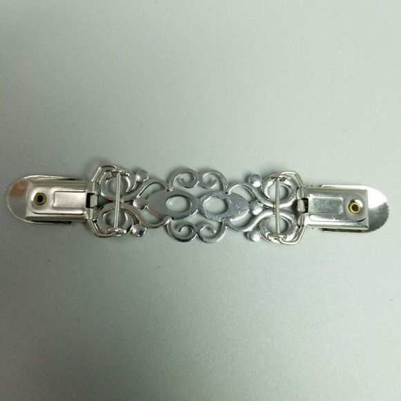 Vintage Sweater Clip Clamp, Silver Tone Swirl Design Brooch, Estate - Picture 3 of 6